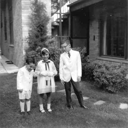 Larry, Karen, Steve, perhaps on way to Jerry and Rochelle's wedding, circa 1965??