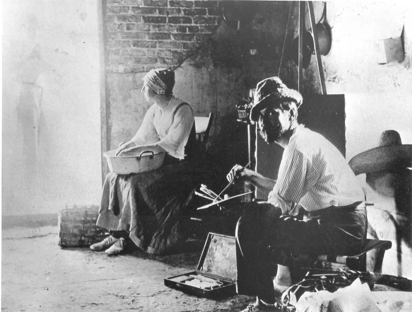 Uncle Myron, painting a model...